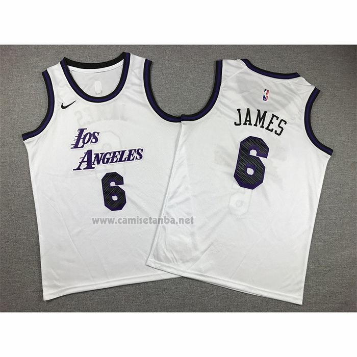 Camiseta Nino Los Angeles Lakers LeBron James #6 Ciudad 2022-23 Blanco